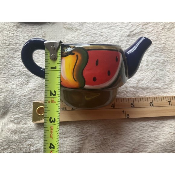 Bello Hugerz Hand Painted Tea set Ceramic 3 Pieces Colorful Fruits El Salvador C - Picture 6 of 10